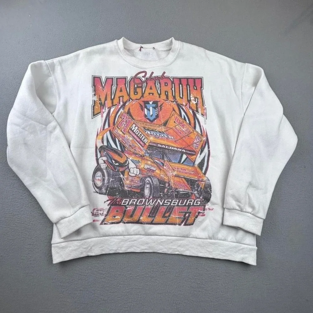 White Orange Racing Fireball Y2K NASCAR Grunge Skater Sweatshirt XL - Picture 3 of 8